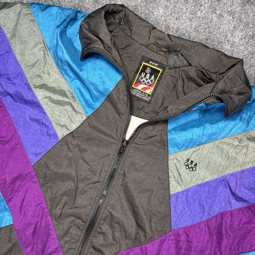 USA Olympic Jacket Mens Large Color Block Vintage 90s Windbreaker Jc penny